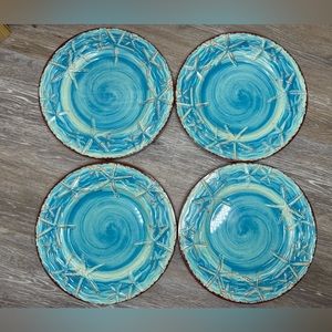 Set of 4 - Cynthia Rowley AQUA STARFISH Melamine Plates